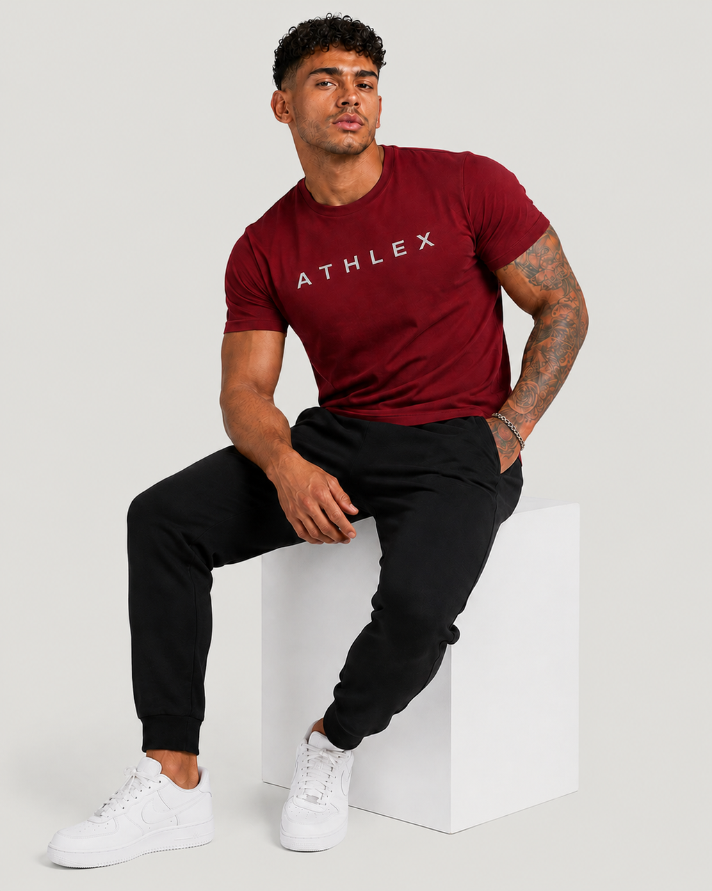 ATHLEX Men’s Burgundy Logo Cotton T-Shirt