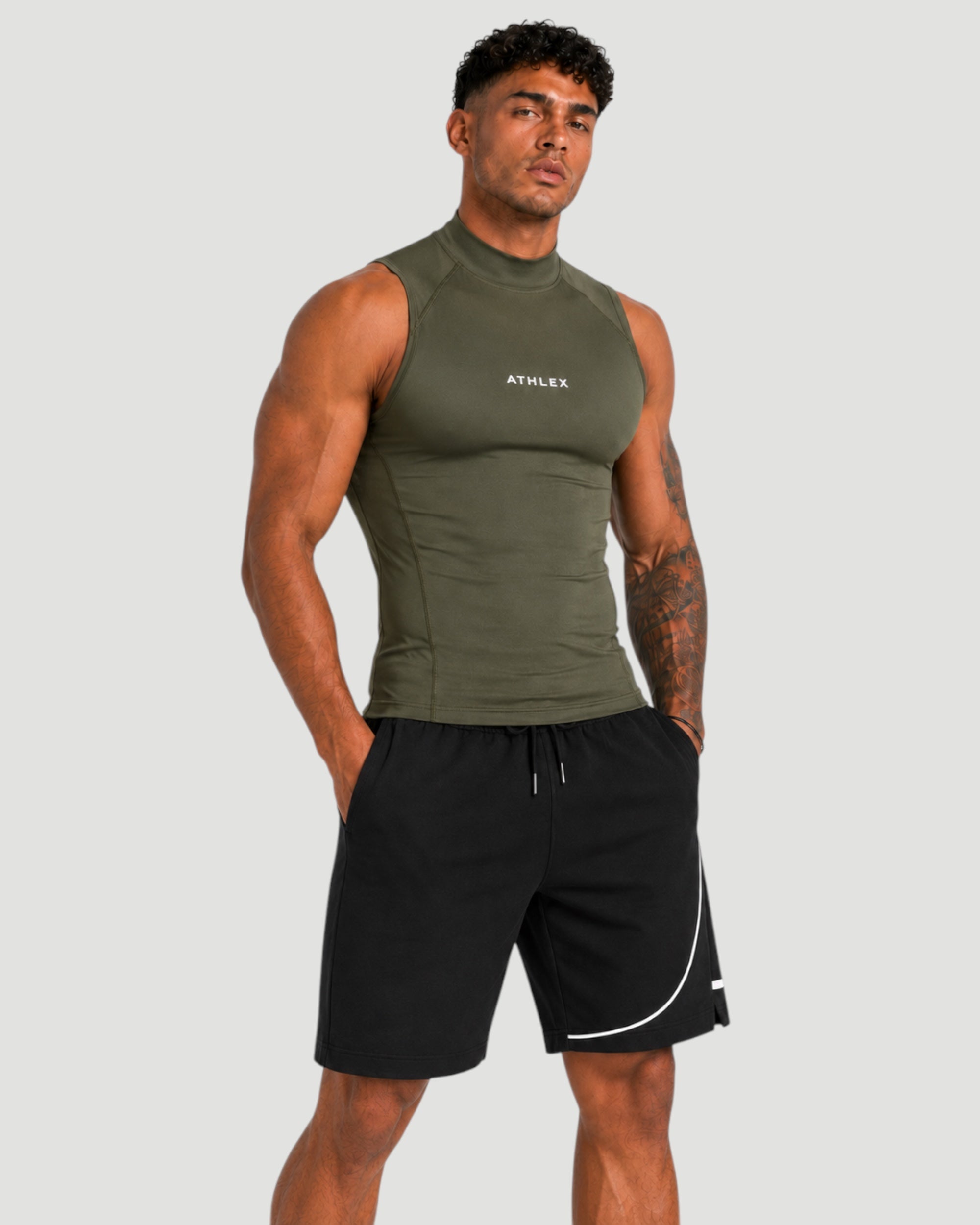 ATHLEX High Neck Compression Sleeveless Shirt - Olive Green