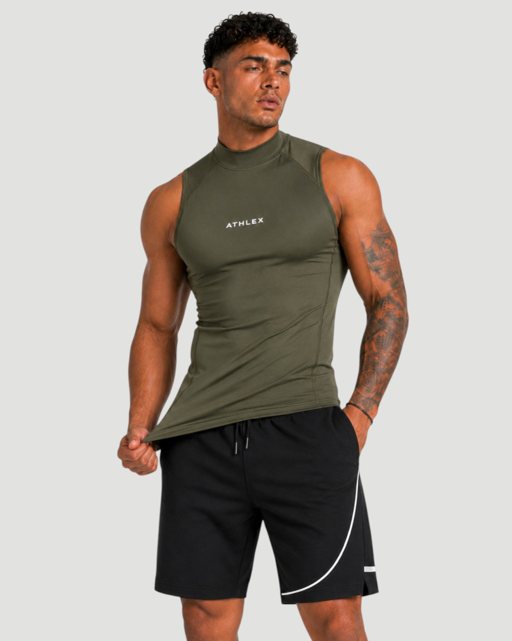 ATHLEX High Neck Compression Sleeveless Shirt - Olive Green