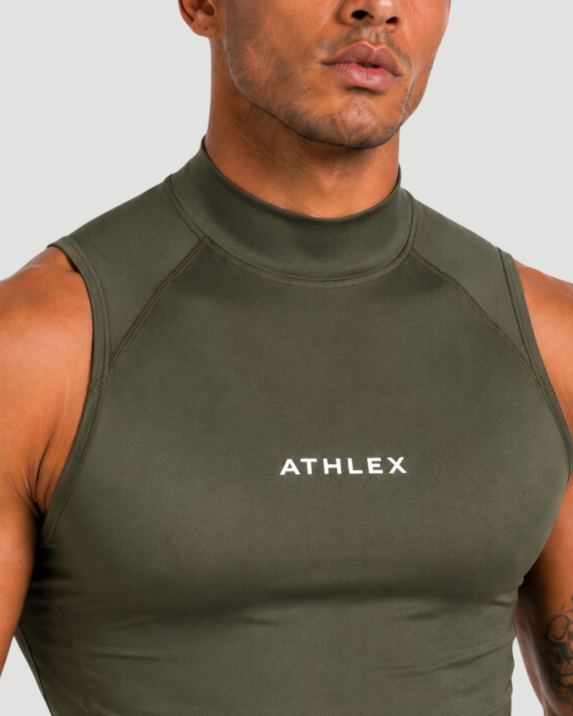 ATHLEX High Neck Compression Sleeveless Shirt - Olive Green