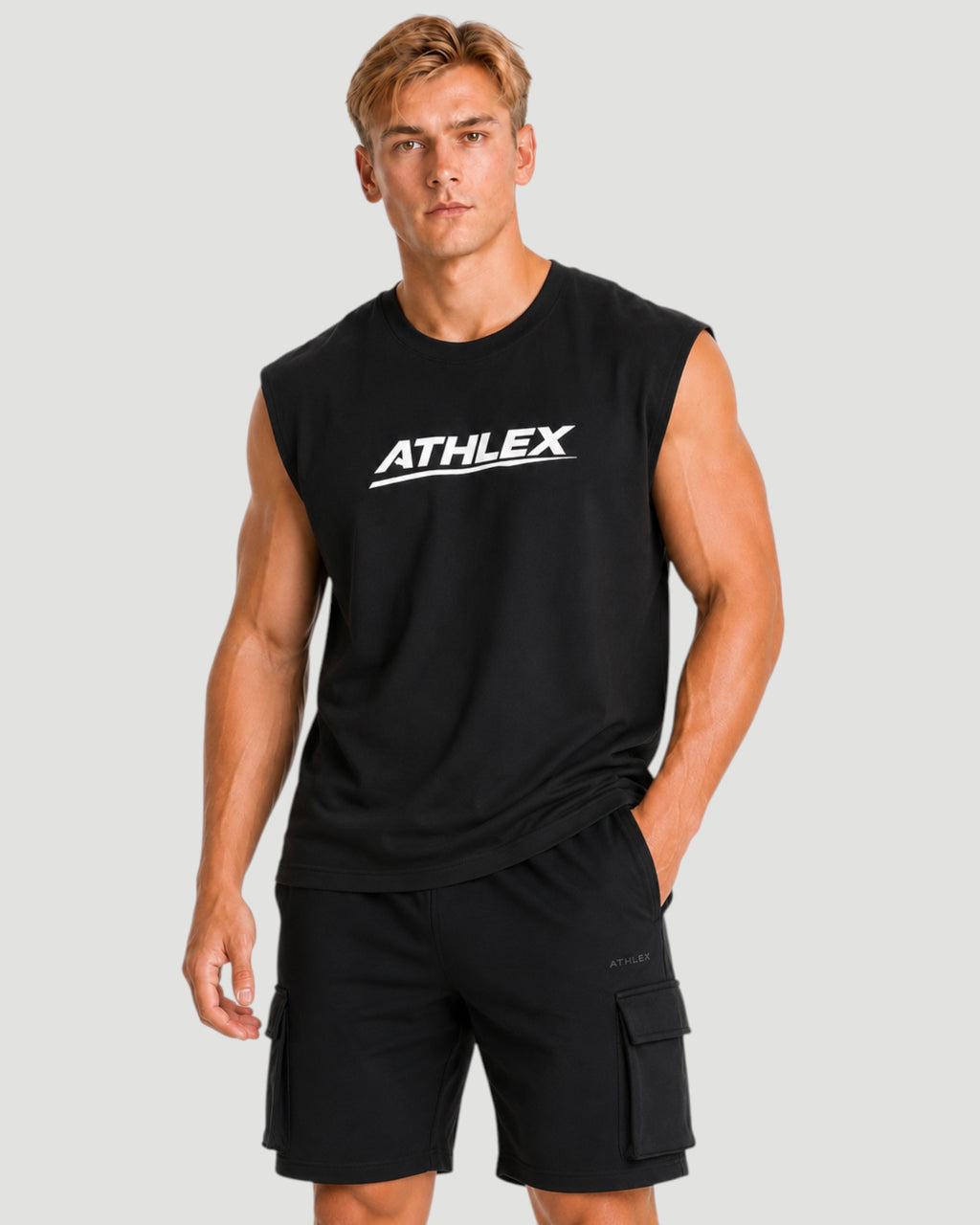 ATHLEX Drop Shoulder Sleeveless Tee - Black