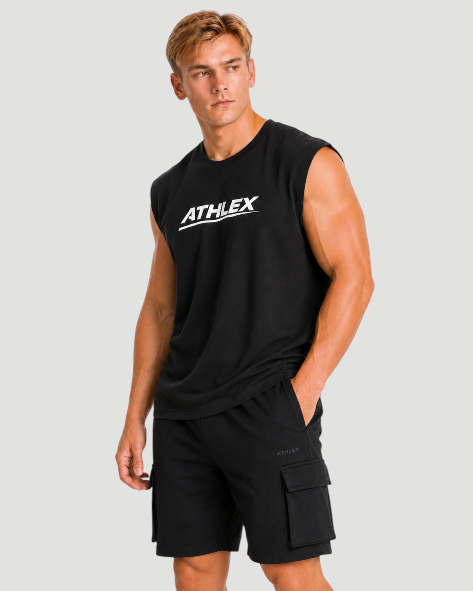 ATHLEX Drop Shoulder Sleeveless Tee - Black