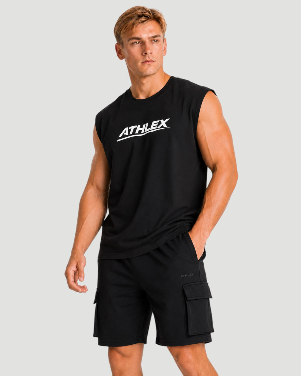 ATHLEX Drop Shoulder Sleeveless Tee - Black