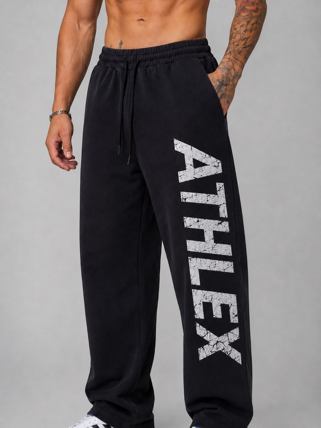 ATHLEX Legacy Wide-Leg Cotton Sweatpants – Black