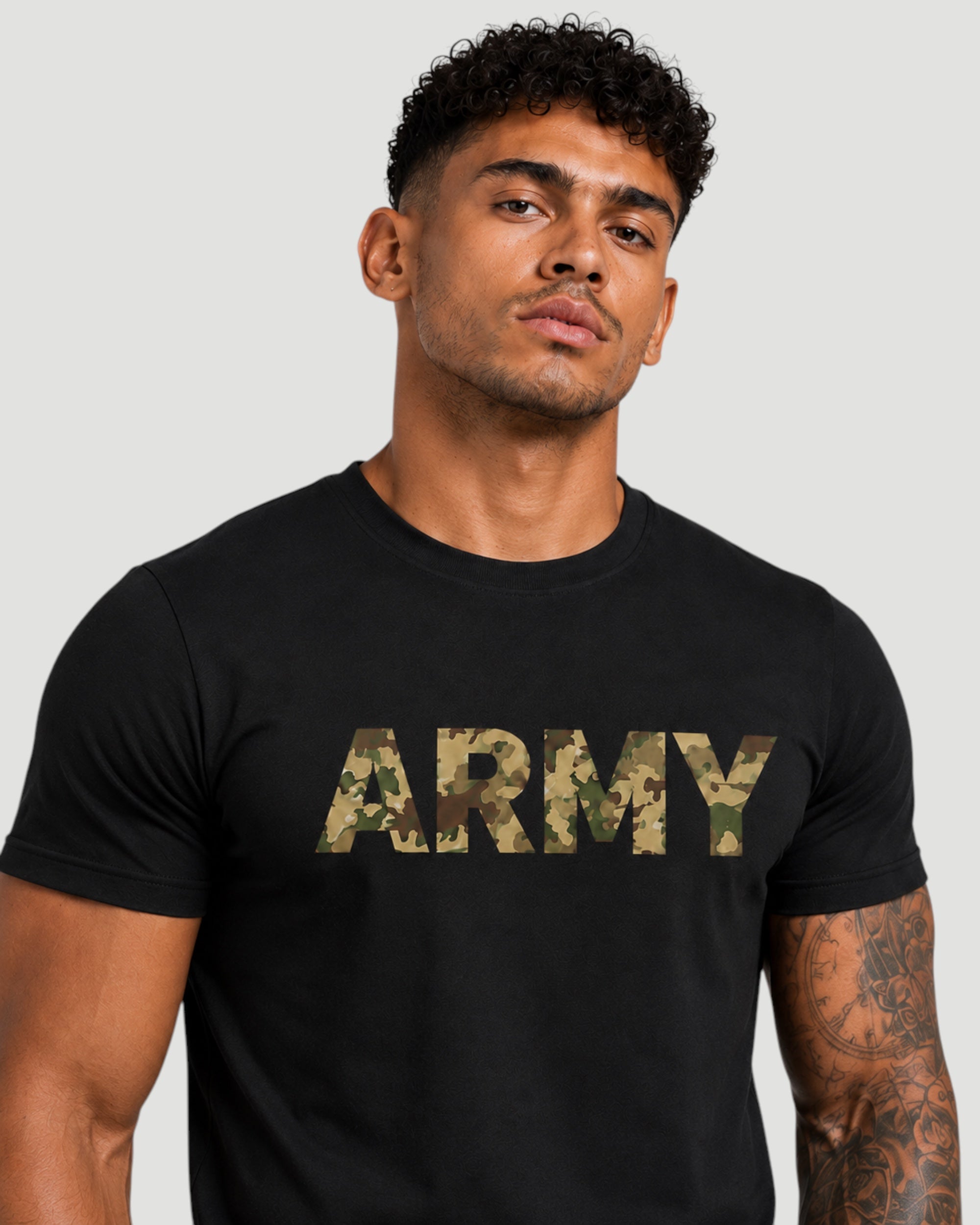 ATHLEX Army Camo Cotton Tee – Black