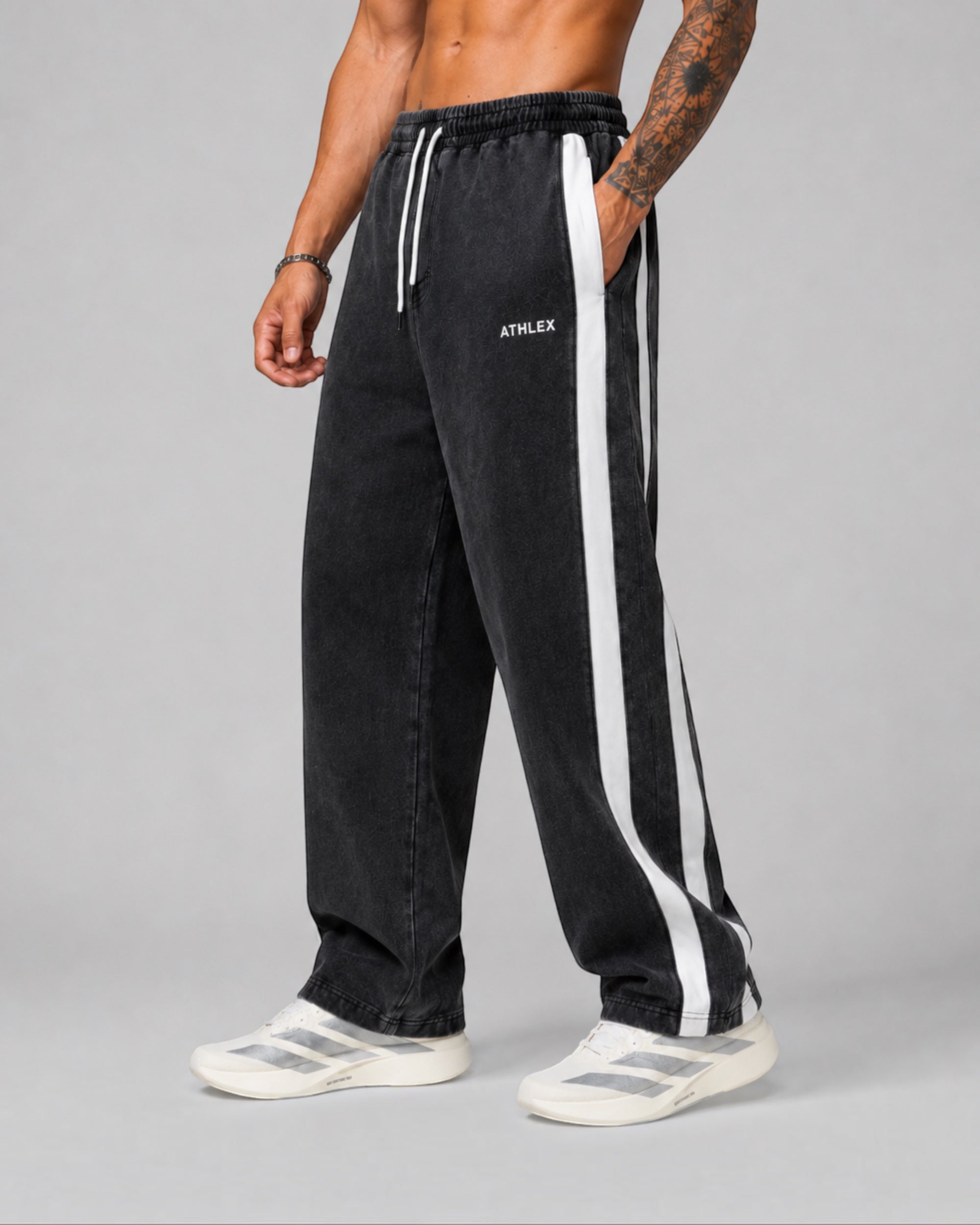 ATHLEX Black Washed Stripe Relaxed Trouser