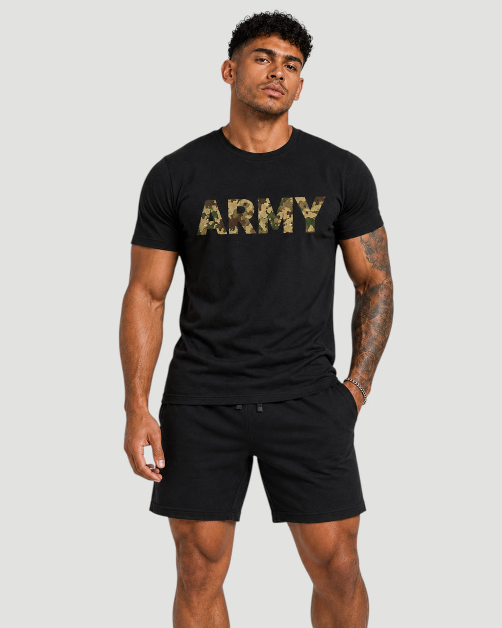 ATHLEX Army Camo Cotton Tee – Black