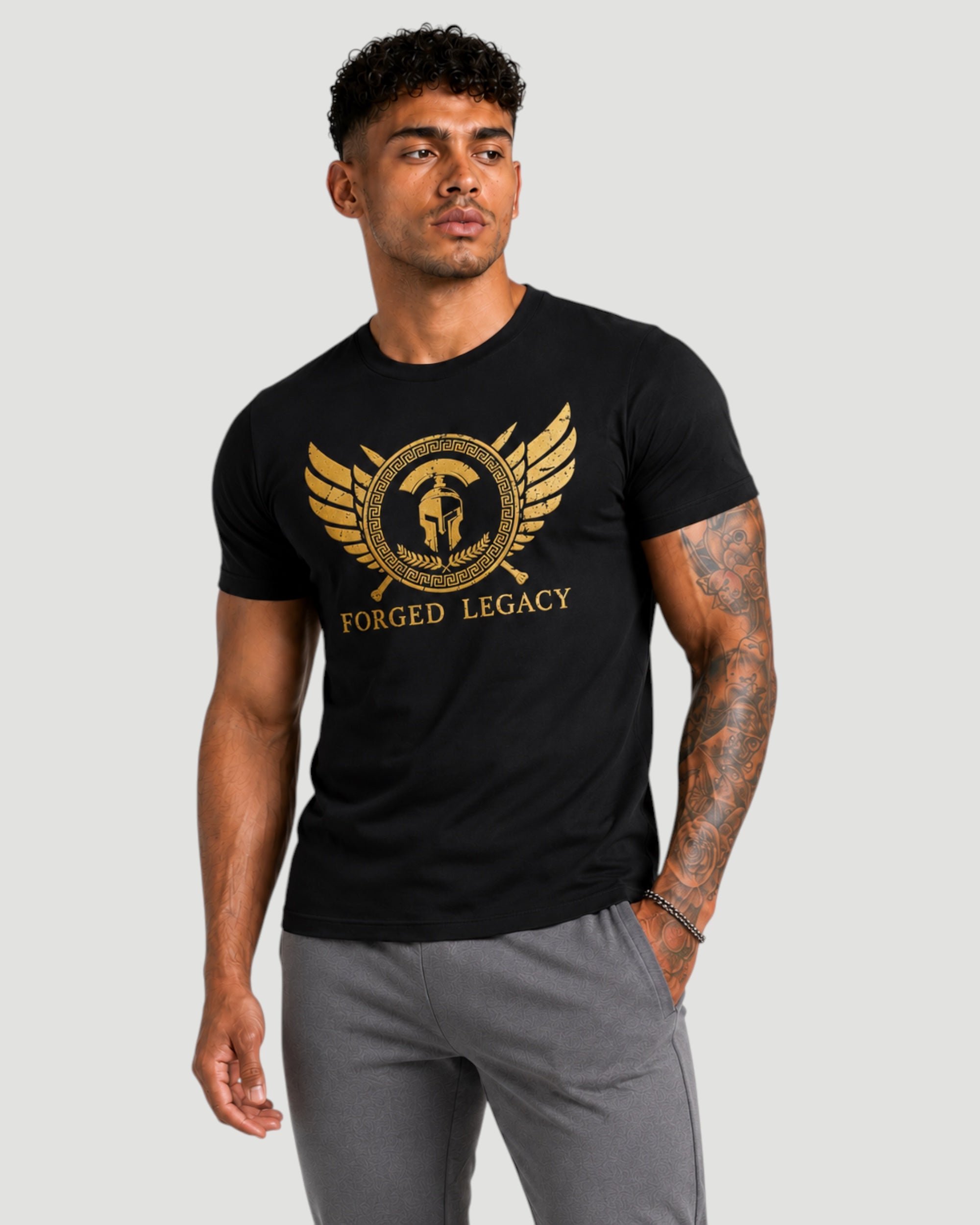 ATHLEX Forged Legacy Cotton Tee – Black & Gold