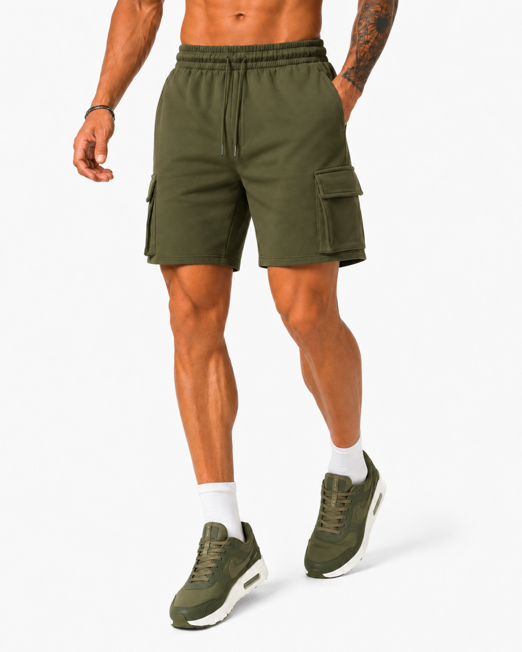 ATHLEX UtilityFlex Cargo Training Shorts – Olive Green