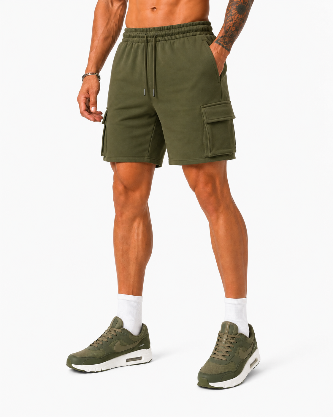 ATHLEX UtilityFlex Cargo Training Shorts – Olive Green