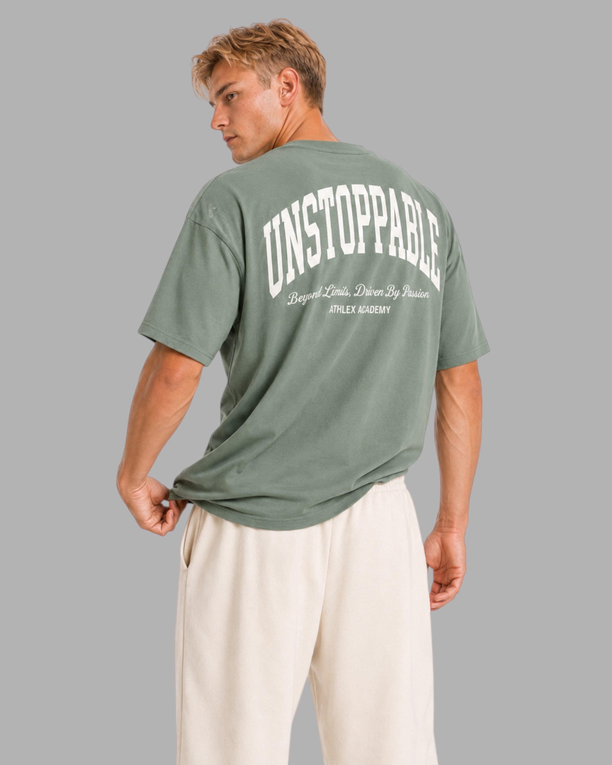 Athlex Unstoppable Oversized Graphic T-Shirt – Sage Green