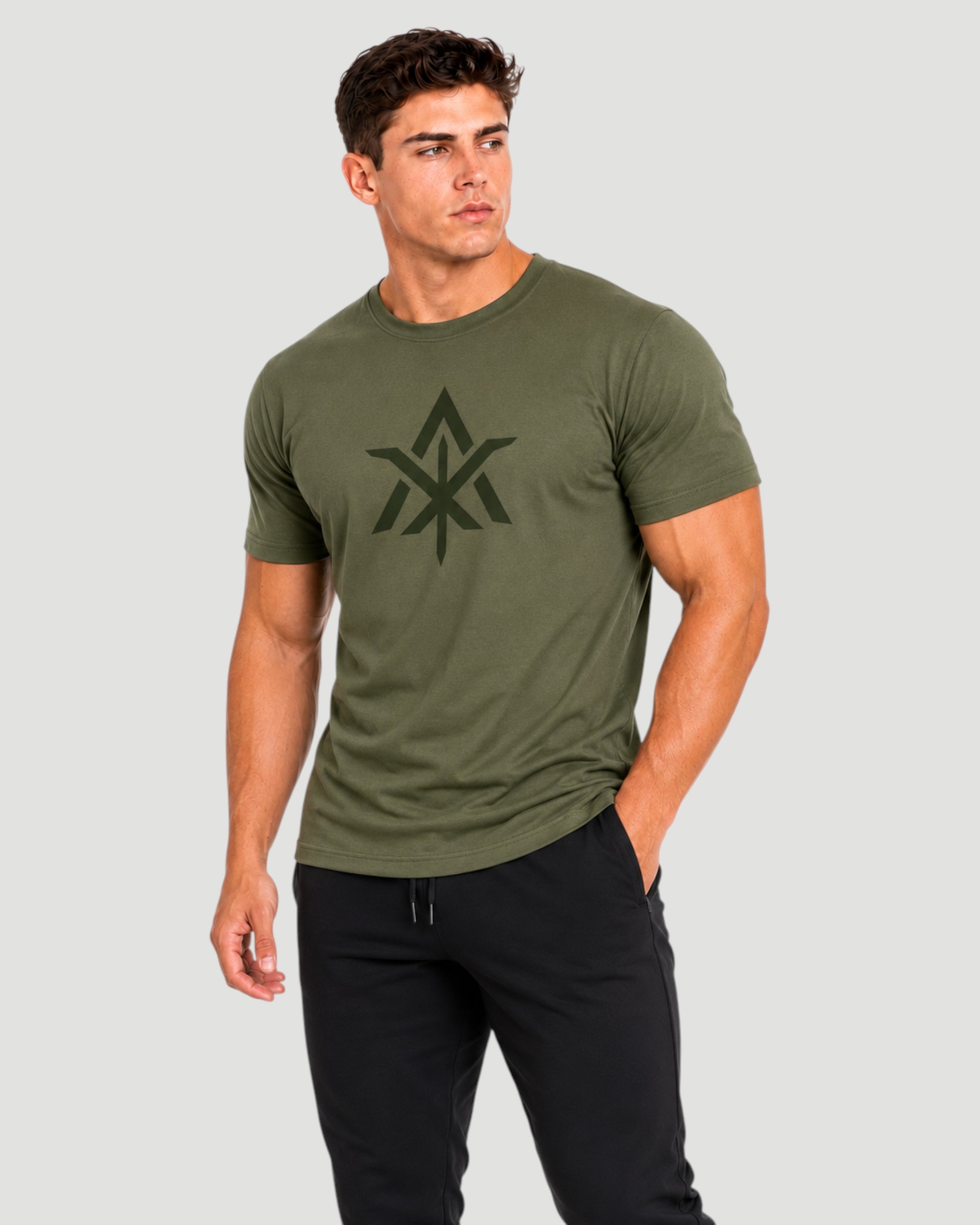 ATHLEX Men’s Olive Logo Cotton T-Shirt