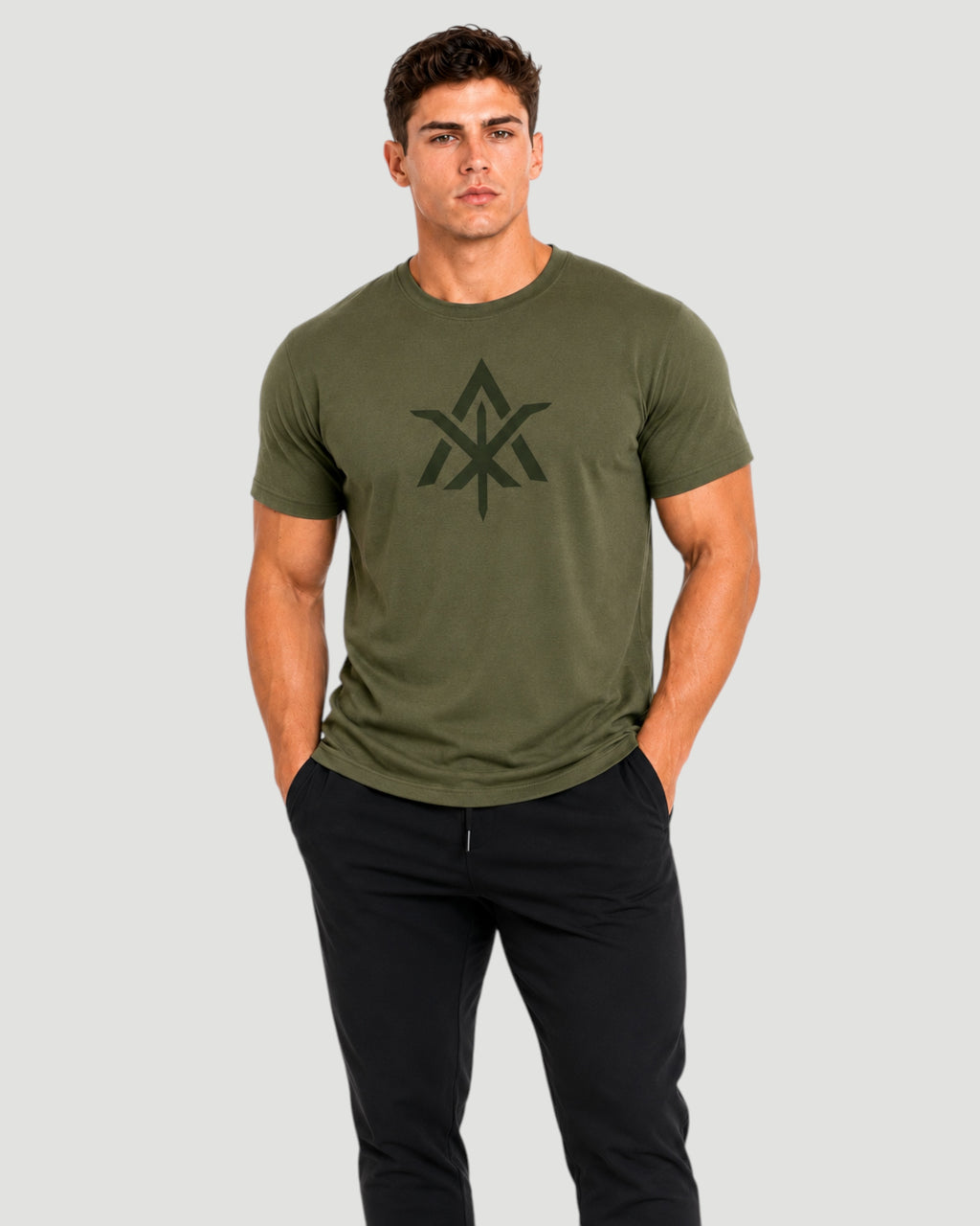 ATHLEX Men’s Olive Logo Cotton T-Shirt