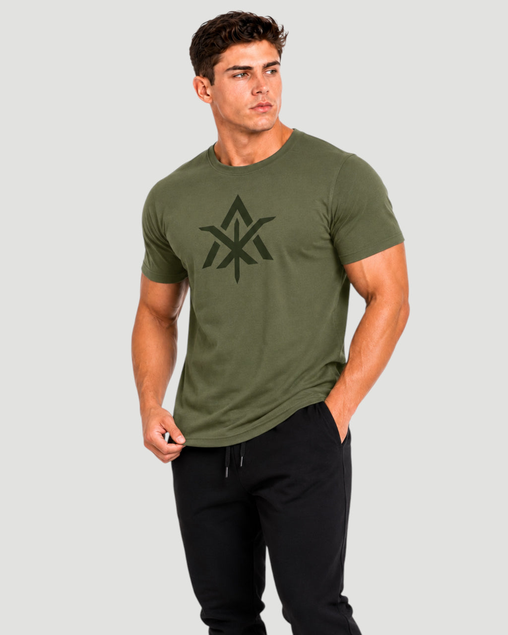 ATHLEX Men’s Olive Logo Cotton T-Shirt