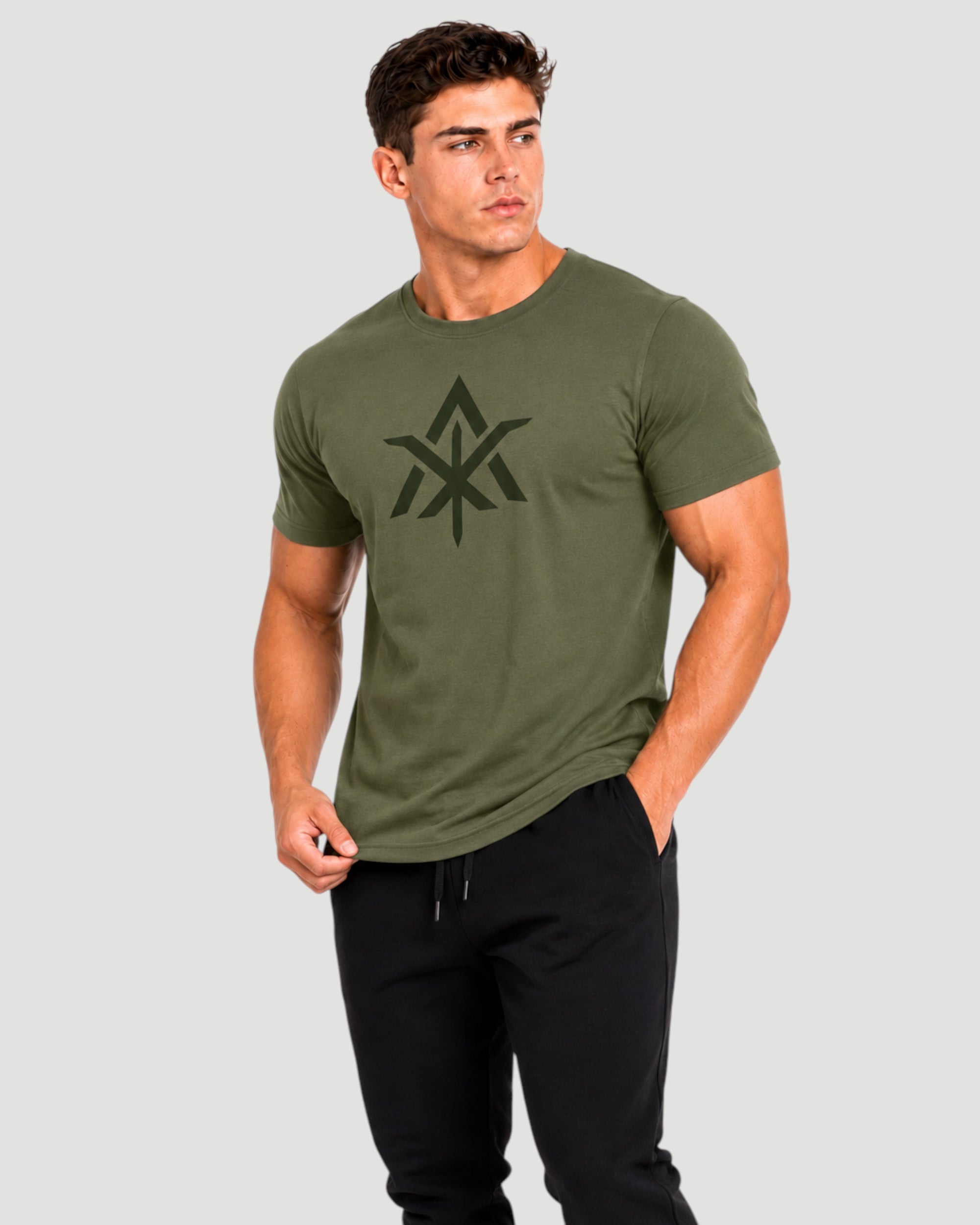 ATHLEX Men’s Olive Logo Cotton T-Shirt
