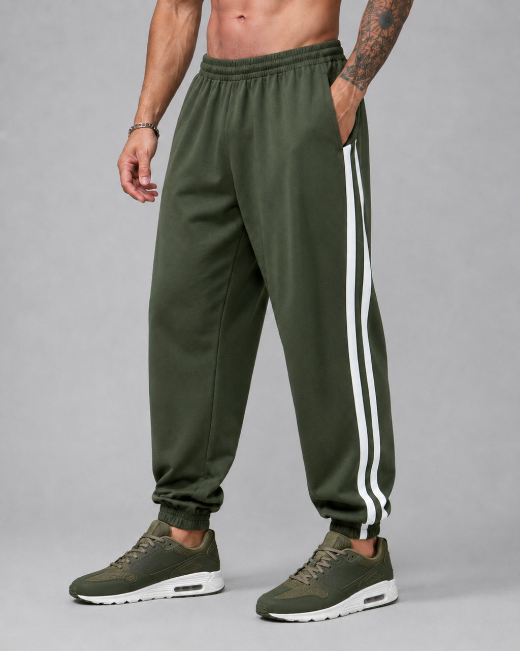 ATHLEX Heritage Stripe French Terry Joggers – Military Green
