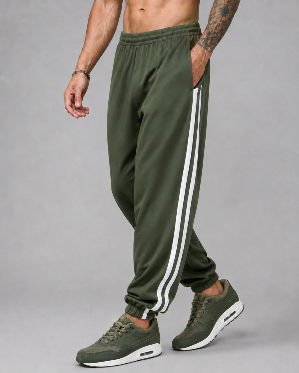 ATHLEX Heritage Stripe French Terry Joggers – Military Green