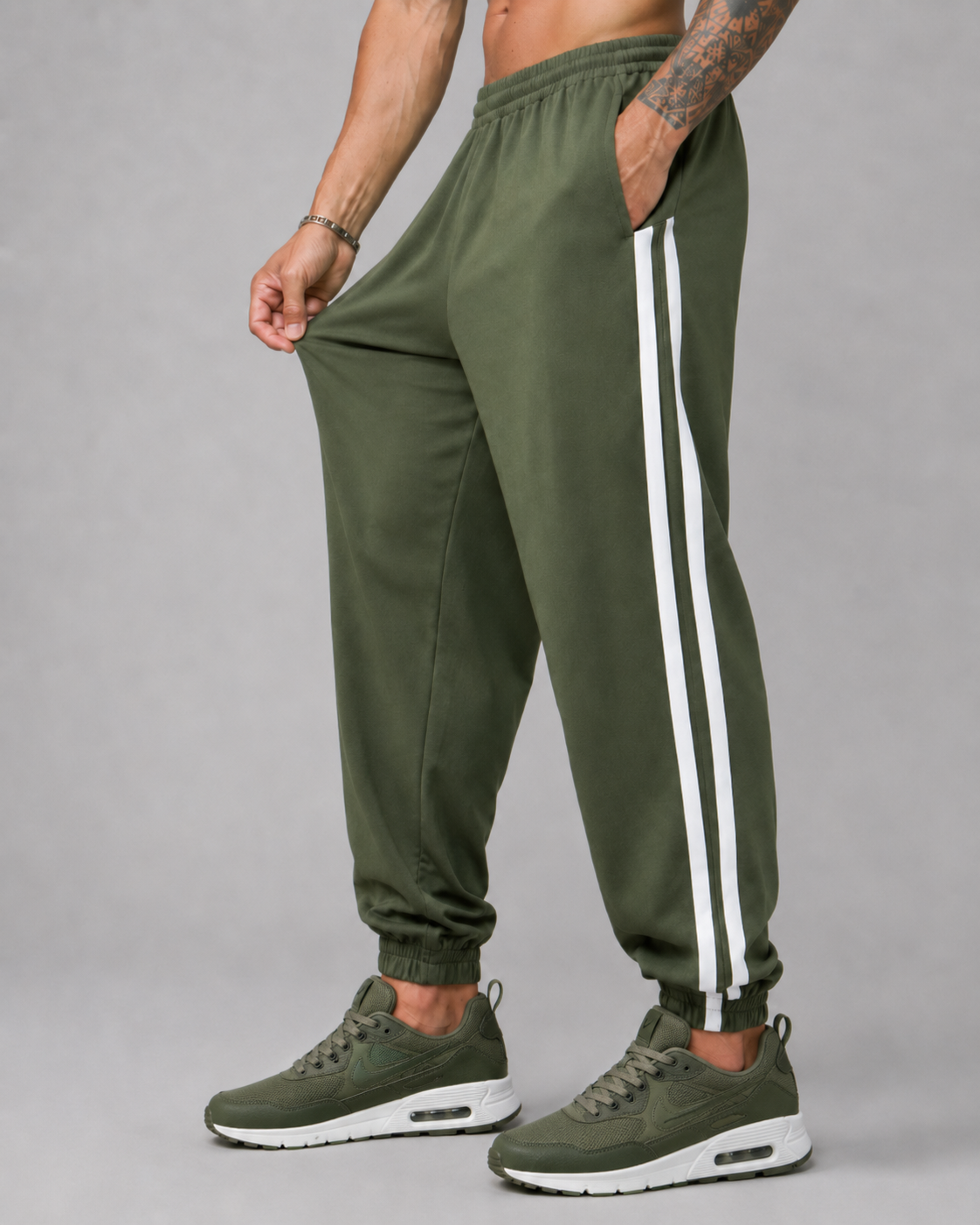 ATHLEX Heritage Stripe French Terry Joggers – Military Green