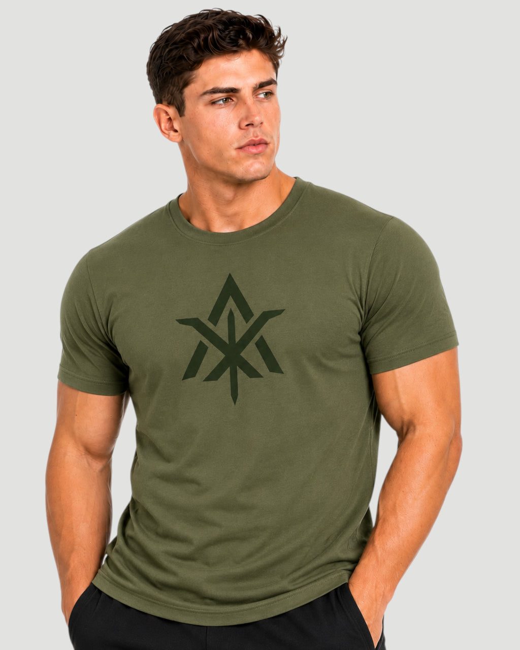 ATHLEX Men’s Olive Logo Cotton T-Shirt