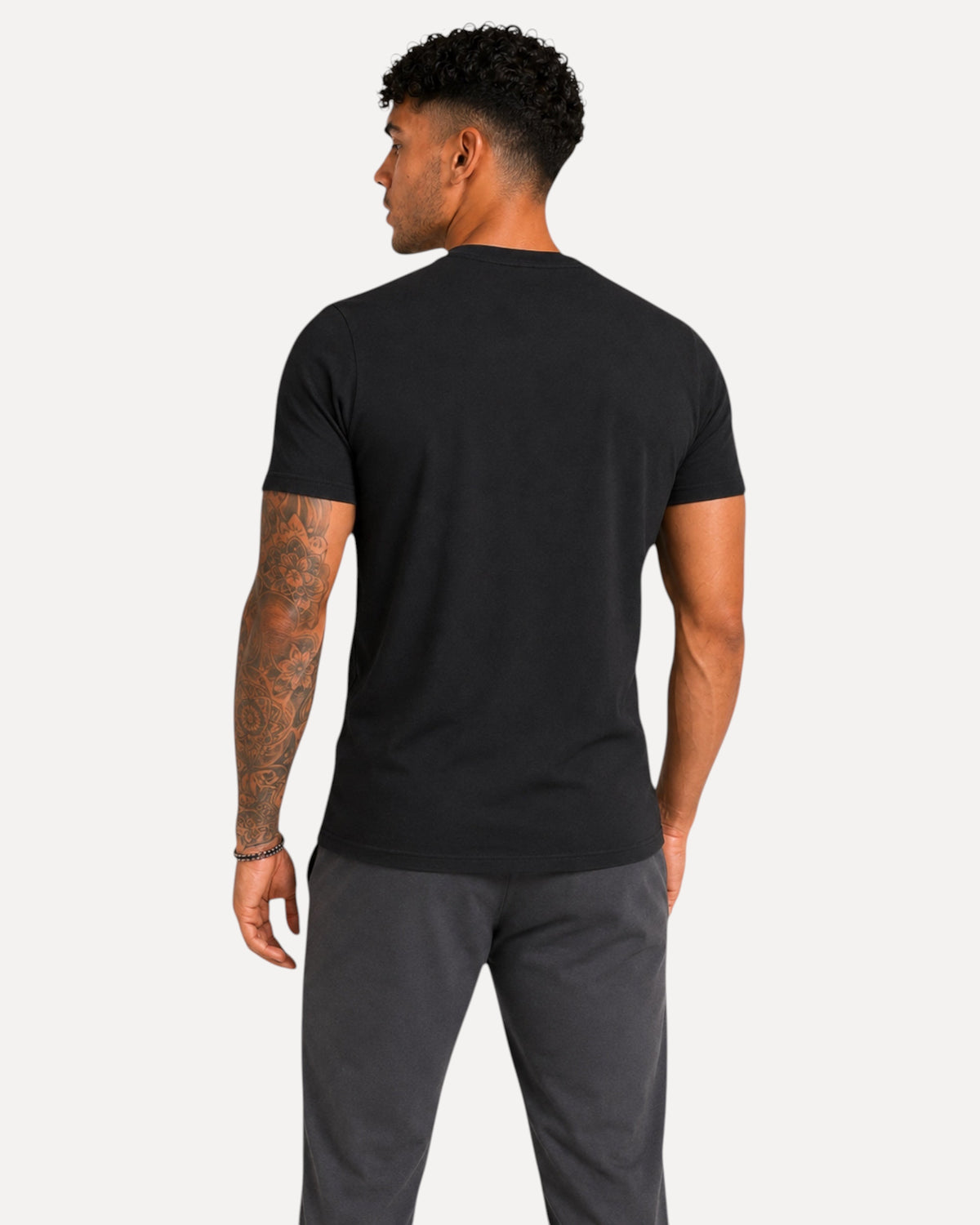 My Store ATHLEX men's black cotton jersey t-shirt viewed from the back on a model with athletic fit