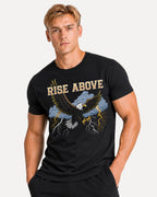 My Store ATHLEX black cotton graphic tee featuring a motivational eagle and lightning design worn by a male model