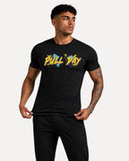 My Store ATHLEX black cotton gym t-shirt with colorful Pull Day graphic print worn by a muscular man
