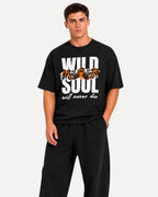 My Store ATHLEX Wild Soul black oversized graphic tee with tiger eye print worn by a male model