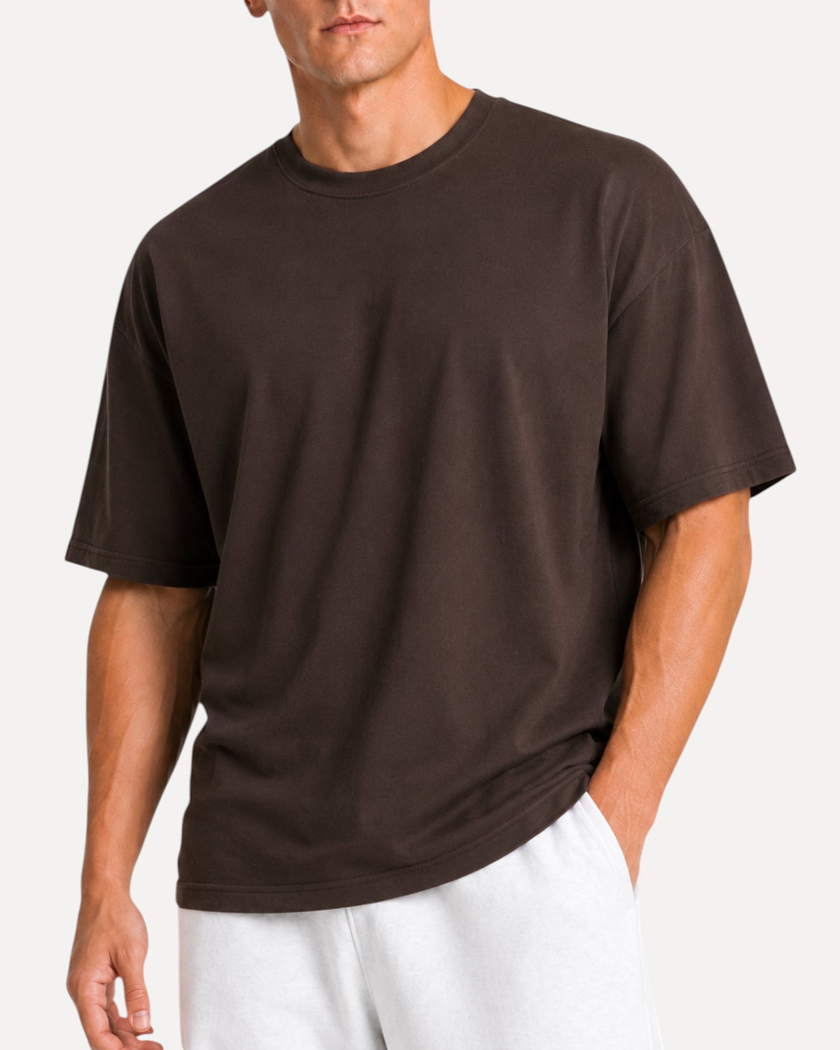 My Store Athlex oversized t-shirt in chocolate brown with a relaxed fit and soft drape on a male model