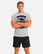 My Store ATHLEX grey athletic fit cotton t-shirt with vintage motorcycle graphic worn by a muscular man