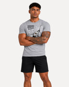 My Store ATHLEX Ice Legend grey cotton crew-neck t-shirt with hockey graphic worn by a muscular man with tattoos