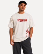 My Store ATHLEX Spider-Man oversized off-white cotton tee with red chest and side graphic worn by a male model