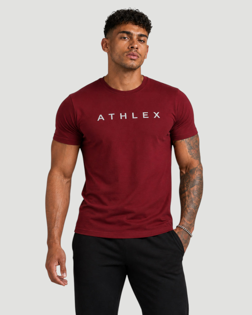 ATHLEX Men’s Burgundy Logo Cotton T-Shirt