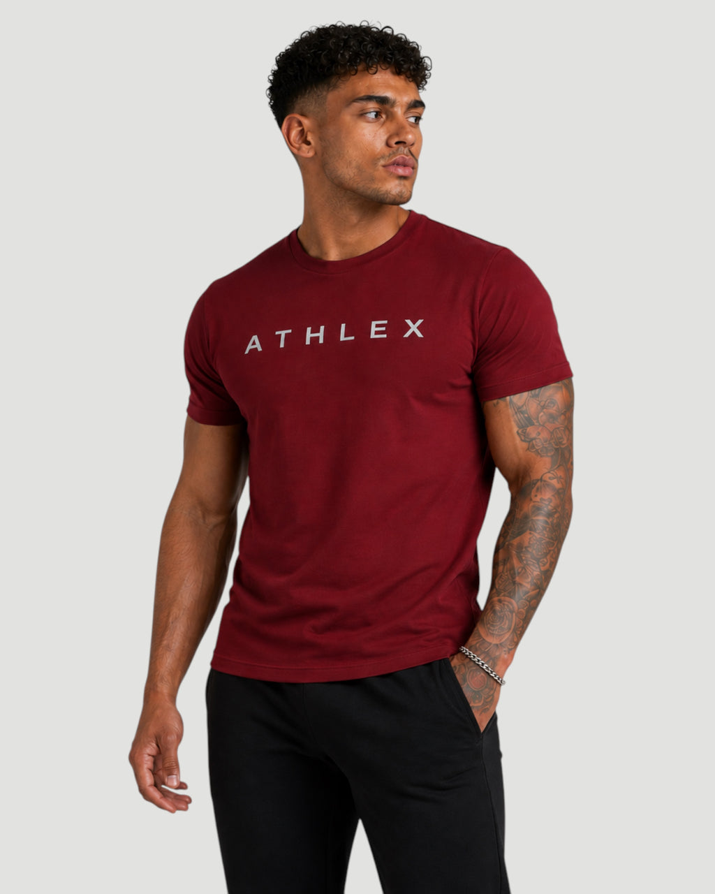 ATHLEX Men’s Burgundy Logo Cotton T-Shirt