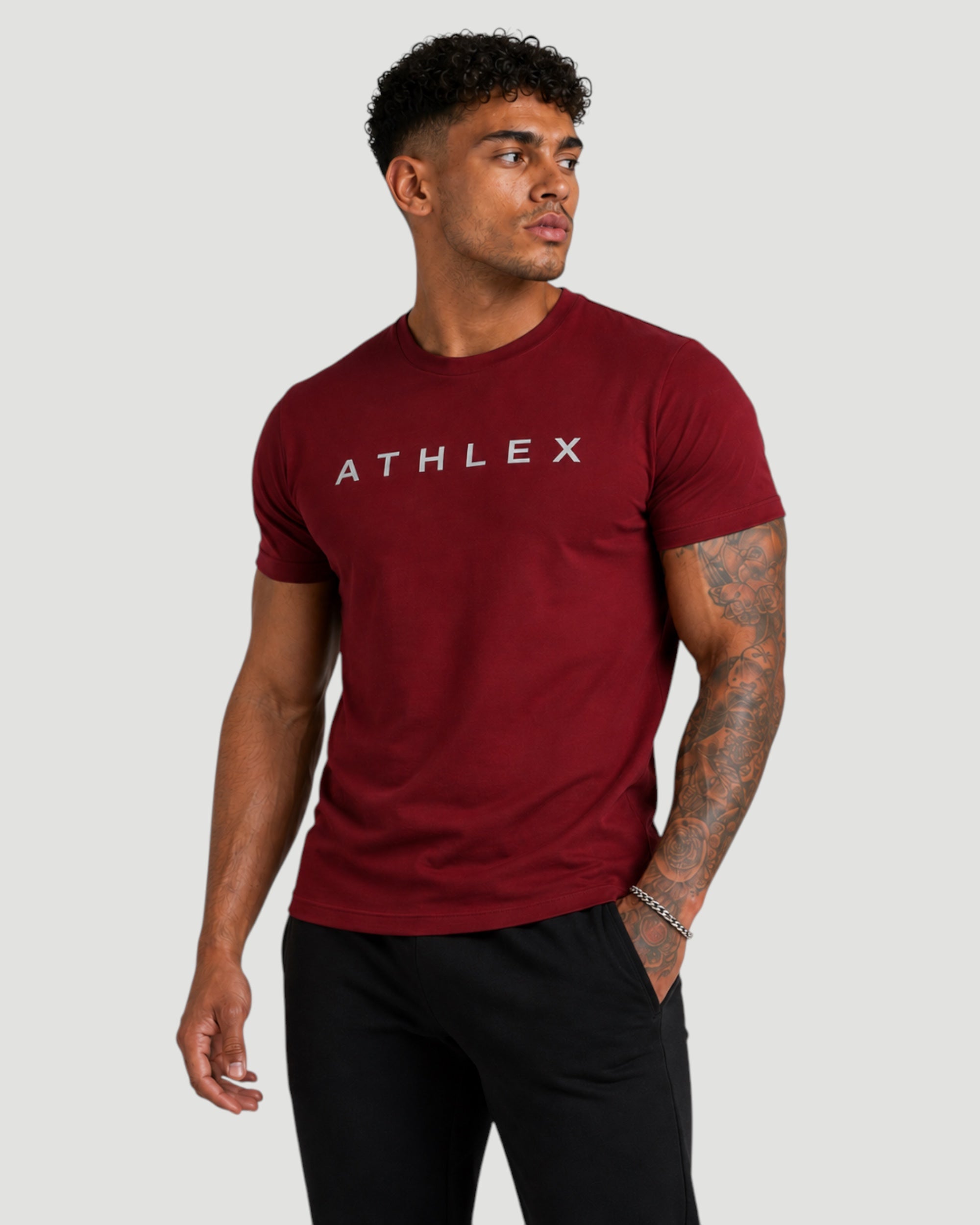 ATHLEX Men’s Burgundy Logo Cotton T-Shirt