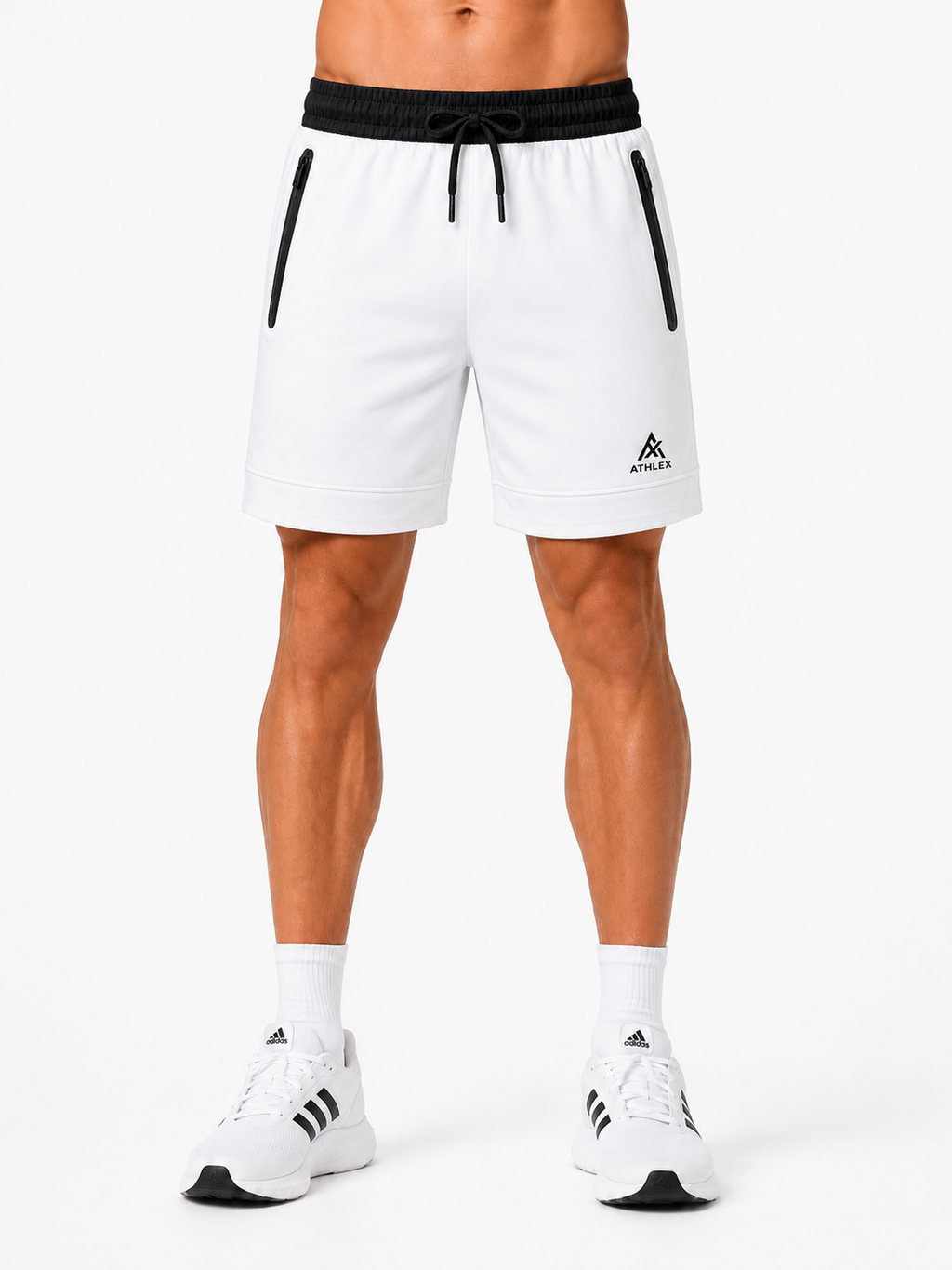 ATHLEX CoreZip Performance Training Shorts – Arctic White & Black