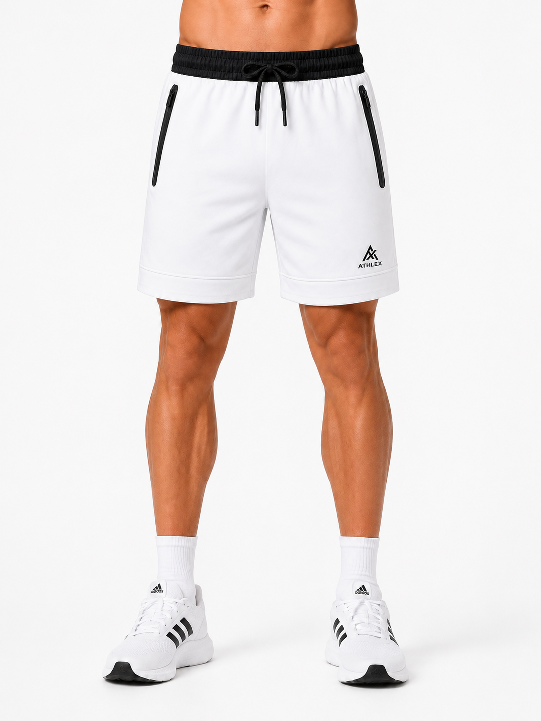 ATHLEX CoreZip Performance Training Shorts – Arctic White & Black