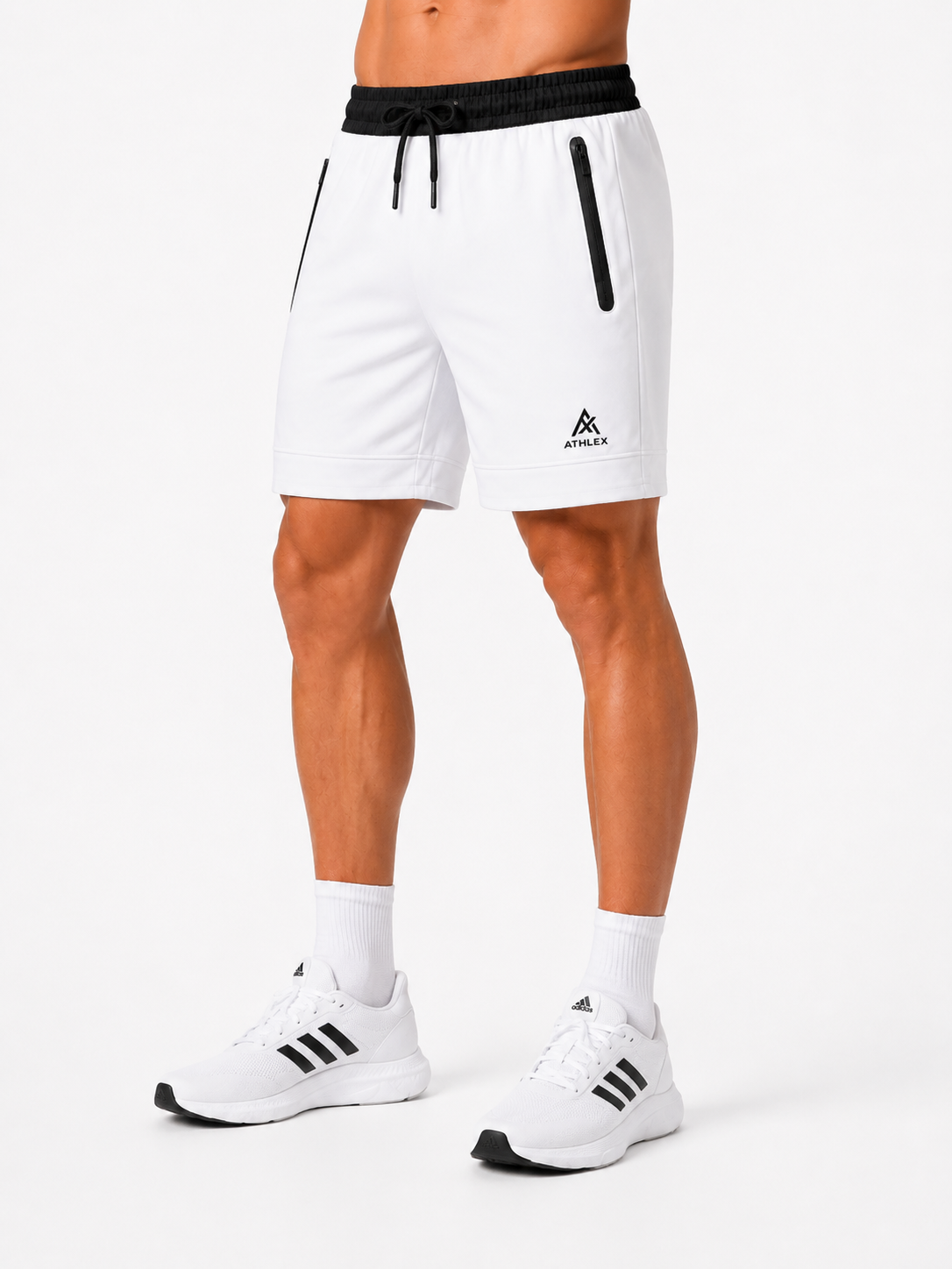ATHLEX CoreZip Performance Training Shorts – Arctic White & Black