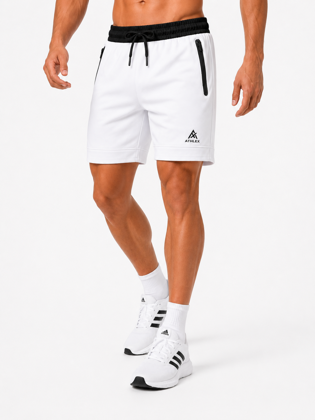 ATHLEX CoreZip Performance Training Shorts – Arctic White & Black