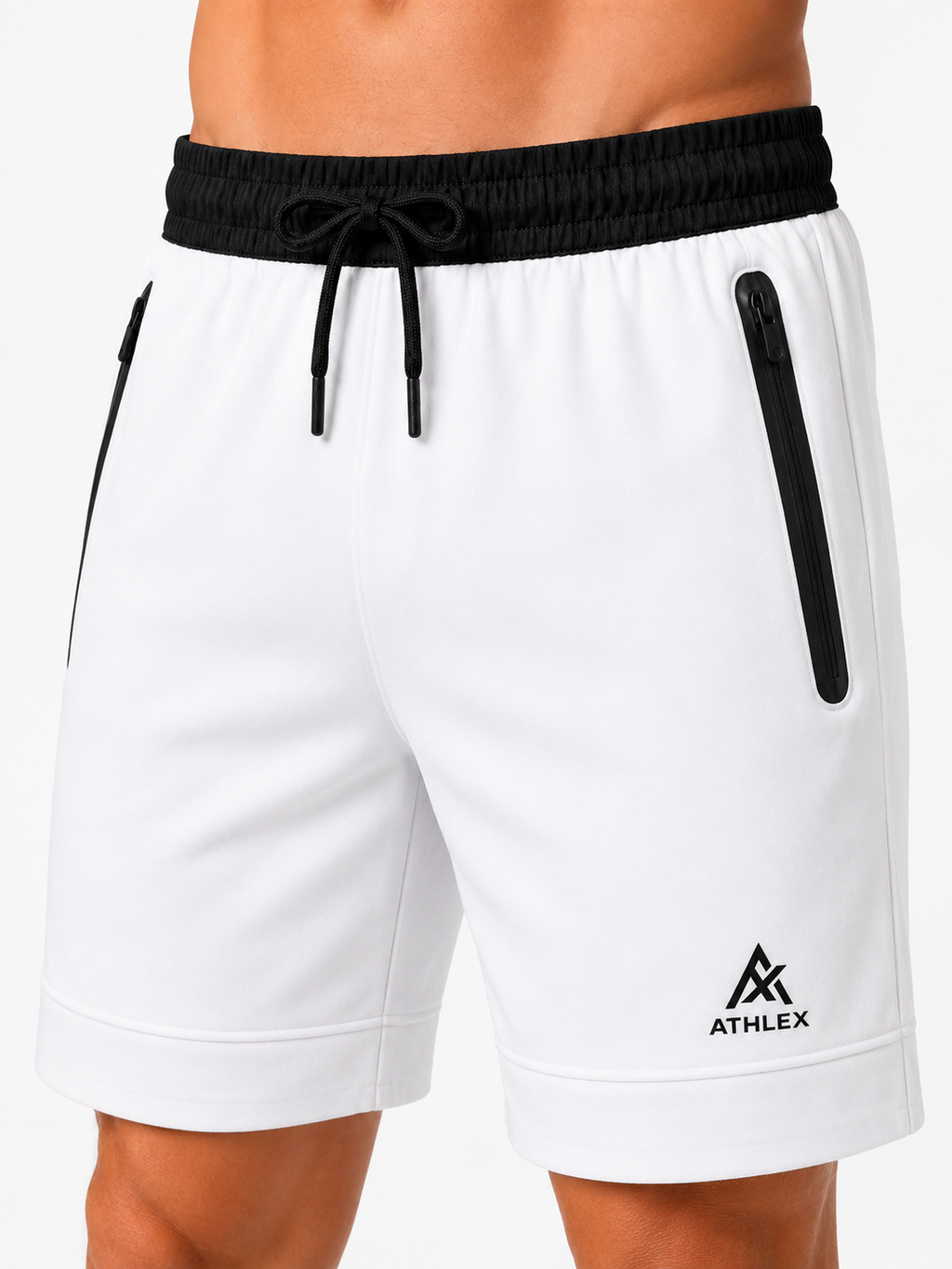 ATHLEX CoreZip Performance Training Shorts – Arctic White & Black