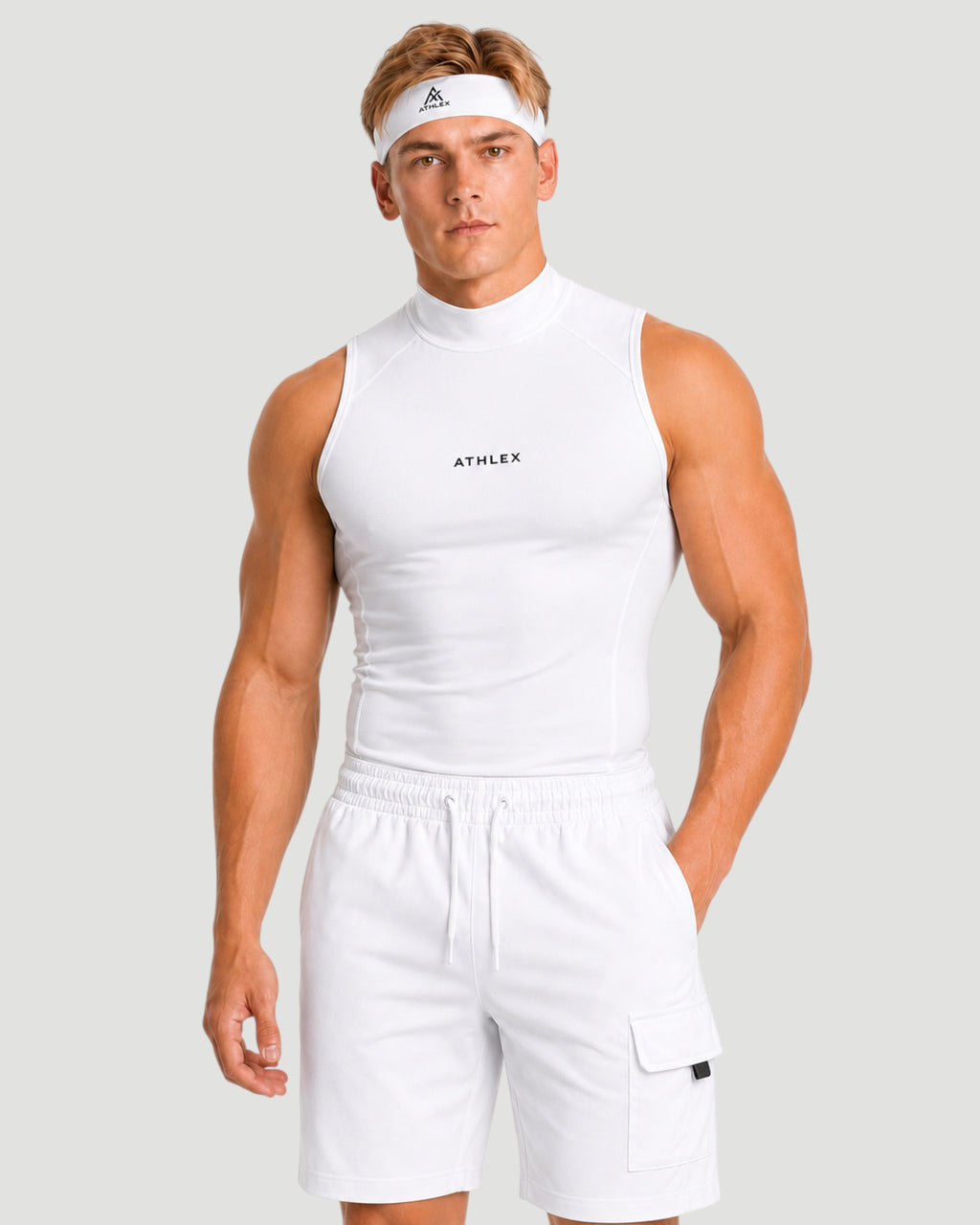 ATHLEX High Neck Compression Sleeveless Shirt - White