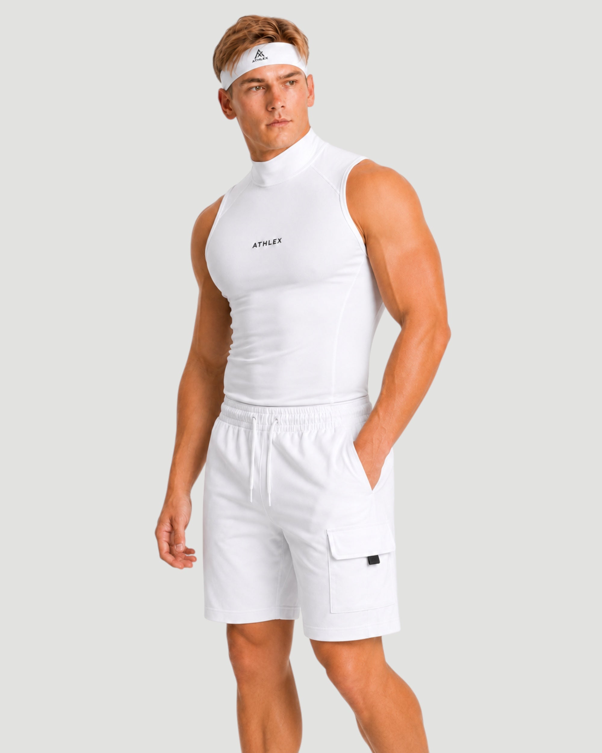 ATHLEX High Neck Compression Sleeveless Shirt - White