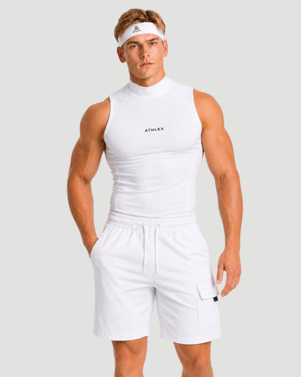 ATHLEX High Neck Compression Sleeveless Shirt - White