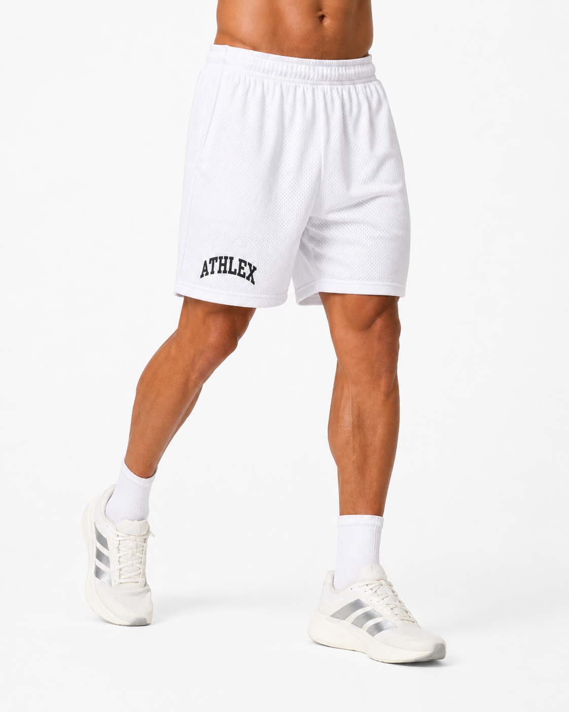 ATHLEX Varsity Mesh Basketball Shorts – Arctic White